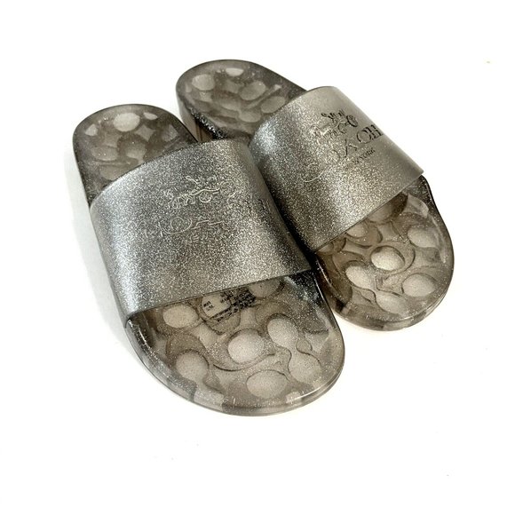 NWOB COACH Ulyssa Slide Silver Glitter Transparent Size 8 Rubber Pool Beach - Picture 2 of 9